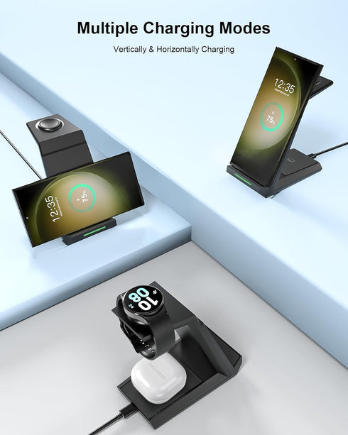 NANAMI 3 in 1 Wireless Charger for Samsung, Fast Charging Station for Galaxy S24 S23 Ultra S22 S21 S20 Z Flip Fold 4,