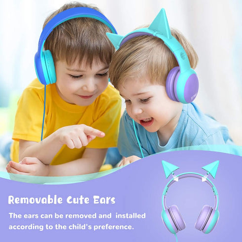 gorsun Kids Headphones - Limited Volume Cat Ear Toddler Headphones, Wired Over Ear for Children