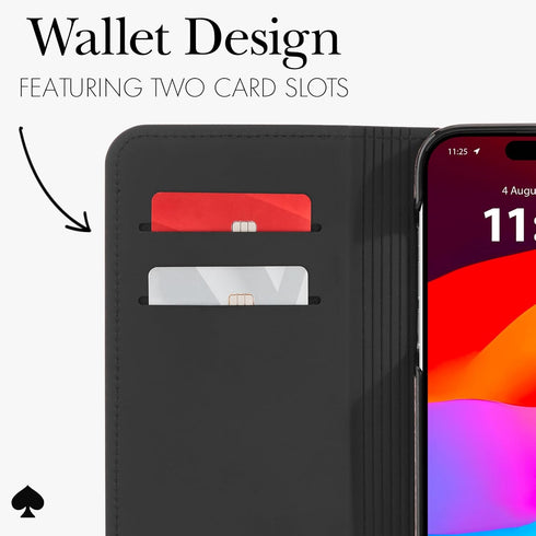 kate spade new york Wallet Folio Case for iPhone 15 Pro Max - Pale Vellum Black, Compatible with Wireless Charging