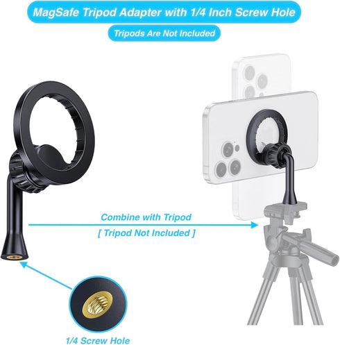 Magnetic Tripod Holder Mount Adapter for MagSafe, iPhone Tripod Mount Adapter with 1/4” Screw Hole