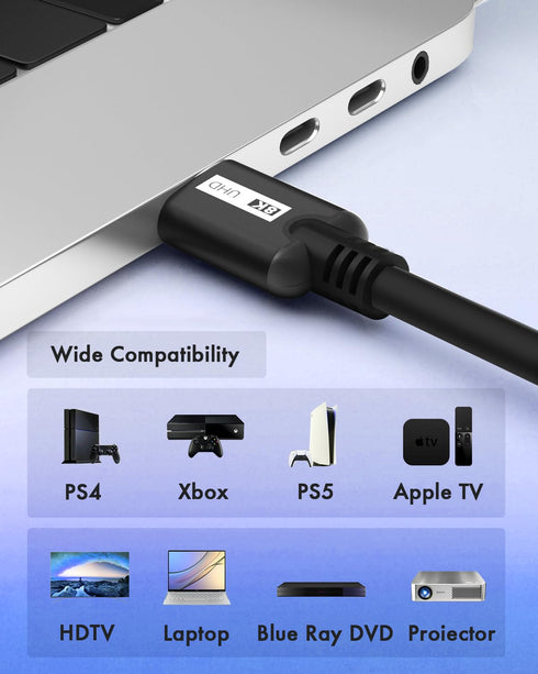 8K 5FT, 48Gbps 8K@60Hz, 4K@120Hz CL3 2.1 HDMI Cable High Speed HD Shielded Cord, Supports in-Wall Rated HDMI Cord