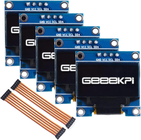GeeekPi 5PCS 0.96 Inch OLED Module 12864 128x64 White Driver IIC Serial Display