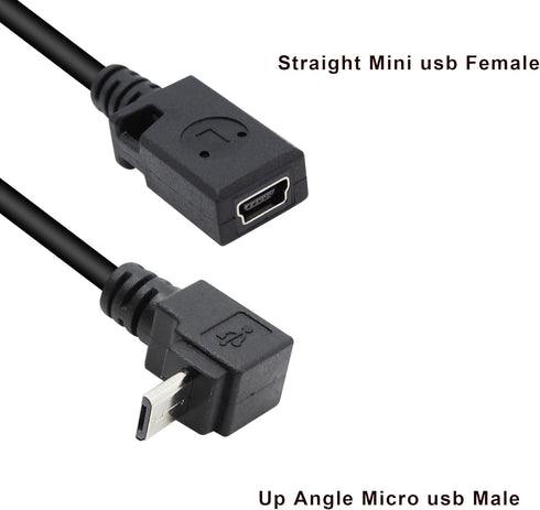 Micro USB to Mini USB Adapter Cable 27CM Up & Down Angle Micro USB Male to Mini USB Female Charging and Data Sync Cord(2Pack)