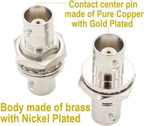 BNC Female to Female Adapter Bulkhead Connector, Coax Extension BNC Coupler for CCTV Security Camera System - 4-Pack