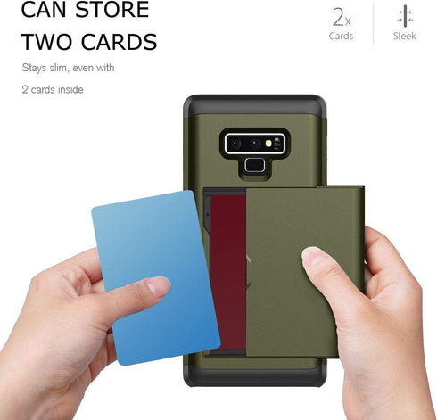 Galaxy Note 9 Case, Heavy Duty Shockproof Rubber Hybrid Rugged Hard Back Cover with ID Credit Card Slot Holder, Army