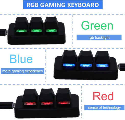3 Key Macropad, RGB Backlit Programmable Mechanical Keyboard, One Handed USB Shortcut Multifunction Keyboard (Black)