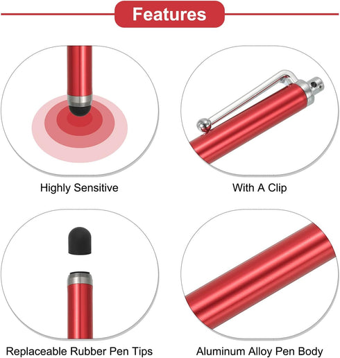 MECCANIXITY 5pcs Stylus Pens, Universal Capacitive High Sensitivity for Phone Tablet All Touch Screen Devices, Red