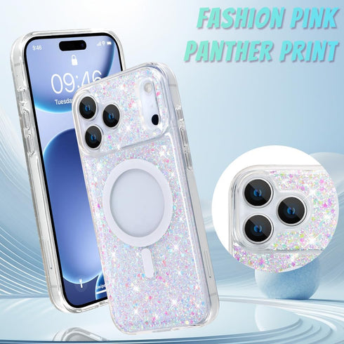 Bonoma 17 2025 for iPhone Pro Max Case Sparkly Glitter Bling Back, Magnetic Support for MagSafe Shockproof, Crystal
