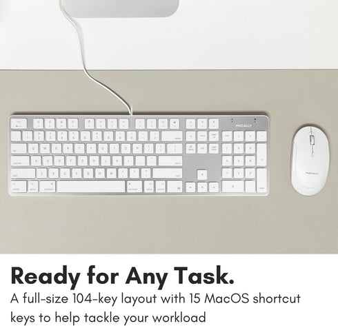 Macally Ultra-Slim USB Wired Keyboard with Number Keypad for Apple Mac Pro, MacBook, iMac, Silver