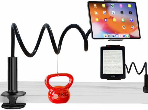 Gooseneck Phone Holder for Bed, Adjustable iPhone Stand for Desk Recording, Filming, Kindle Tablet Accessories Overhead