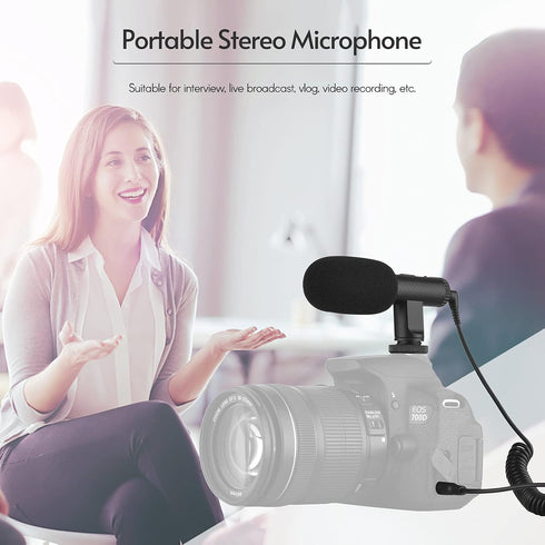 Namolit 3.5mm Portable Stereo Microphone Video Recording Mic TRS Plug Built-in Rechargeable Battery for DSLR Cameras