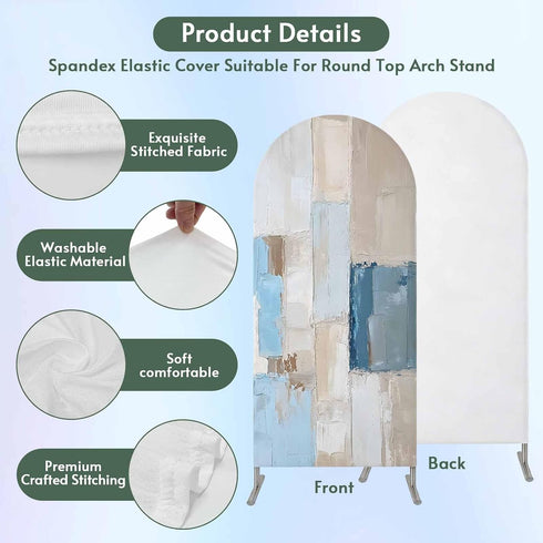 Jnbasdffb 7.2 Blue Beige Abstract Wedding Arch Cover, Stretchy Spandex Arch Backdrop Stand Covers FT, Oil Painting