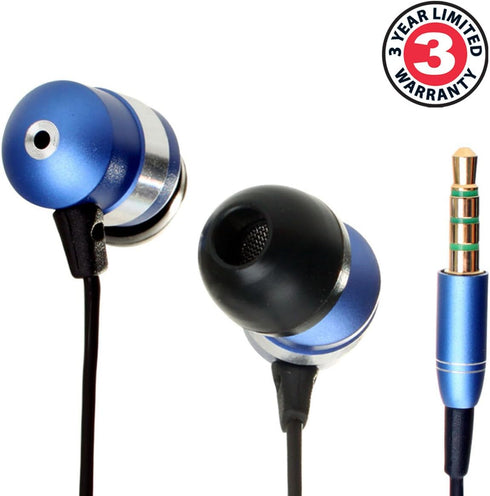 GOgroove AudiOHM HF Earbud Headphones with Mic, Deep Bass, & Comfortable Ear Gels (Blue) in-Ear Earphones Featuring Noise Isolating Design, Durable Alloy Driver Housing, Ergonomic Angled Fit