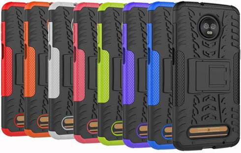 Yiakeng Moto Z3 Case, Dual Layer Shockproof Slim Protective Hard Phone Cover with Kickstand for Motorola Moto Z3 (Red)
