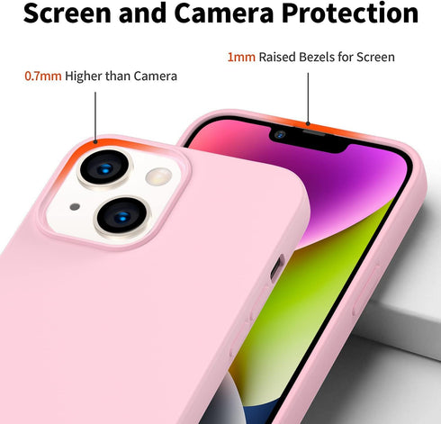 Designed for iPhone 14 Case, Silicone Ultra Slim Shockproof Phone Case with Soft Anti-Scratch Microfiber Lining (Pink)