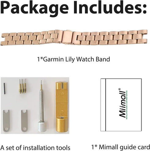 Miimall Metal Watch Band for Garmin Lily Watch, Adjustable Stainless Steel Replacement Wristband for Men Women