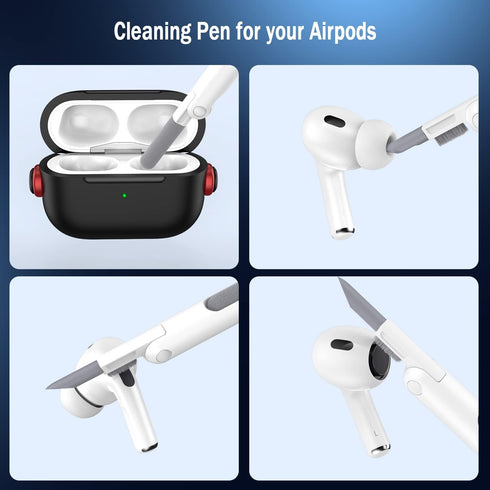 R-fun AirPods Pro Case with Secure Lock & Cleaning Kit, Protective Cover for AirPods Pro 2 (USB-C/Lightning), Black/Red