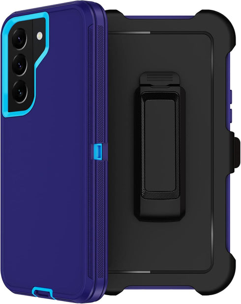 Samsung Galaxy S22 Case with Belt Clip Holster, 2X Screen Protector, Military Grade Heavy Duty Shockproof Cover (Blue)