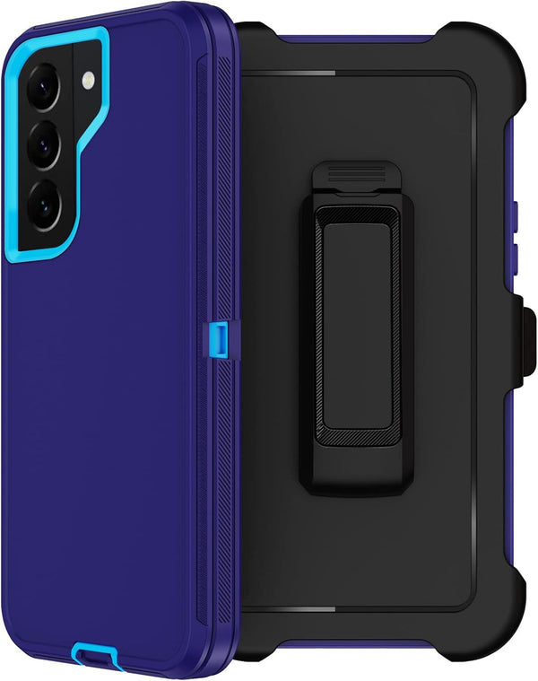 Samsung Galaxy S22 Case with Belt Clip Holster, 2X Screen Protector, Military Grade Heavy Duty Shockproof Cover (Blue)