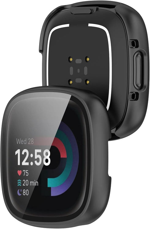 FitTurn 6 Pack Screen Protector Case for Fitbit Versa 4/Sense 2 with HD Tempered Glass Cover for Full Coverage