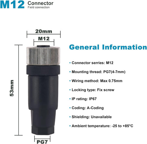 M12 5 Pin Male & Female Socket Panel Aviation Wire Connector, 12mm Industrial Circular Connector, Outdoor Waterproof