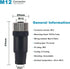 M12 5-Pin Female Circular Aviation Connector Plug, 12mm Waterproof Adapter Plug, 4 Pack