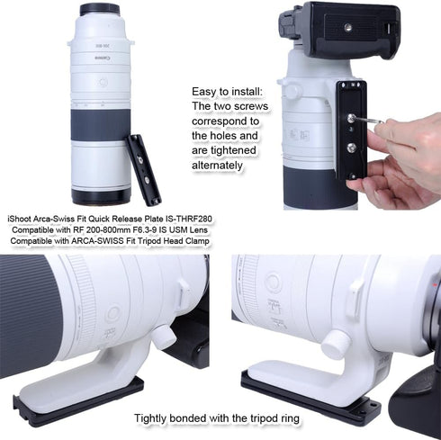 iShoot Arca-Swiss Fit Quick Release Plate - Compatible with Canon RF 200-800mm F6.3-9 IS USM Tripod Mount Ring