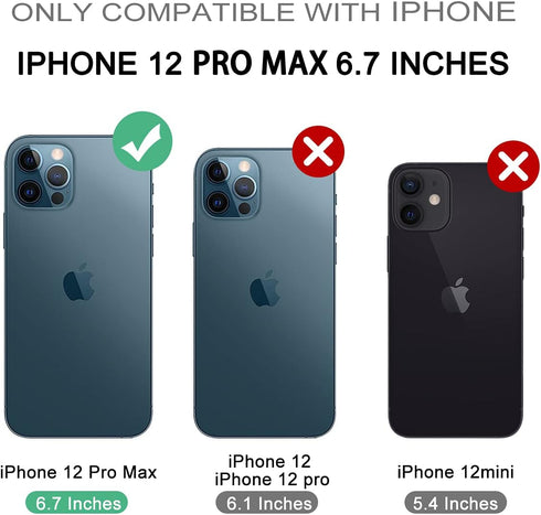 Dexnor for iPhone 12 Pro Max Case, Heavy Duty Military Grade Protection, Built-in Screen Protector, Kickstand, Dark