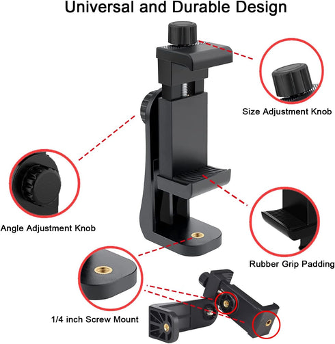 EszkozTA 360 1/4" (Black-1 Pack) Cell Phone Tripod Mount Adapter, Universal Phone Holder Adjustable Clamp, Degree