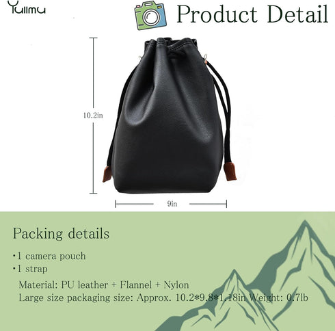 Drawstring Camera Bag, Soft Pouch with Thickened Flannel Lining for Mirrorless Cameras/Nikon/Canon/Sony/Fuji
