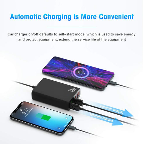Multi Ports USB Car Charger, 96W 6 Port QC3.0 Fast Adapter with Four Quick Charge Ports for Smart Phone & Tablets