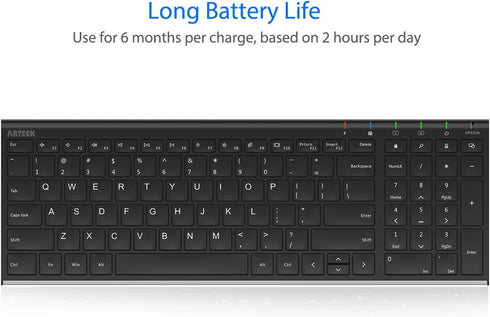 Arteck USB Wireless Keyboard Ultra Slim Stainless Steel with Numeric Keypad for PC/Laptop/Computer, Windows 11/10/8