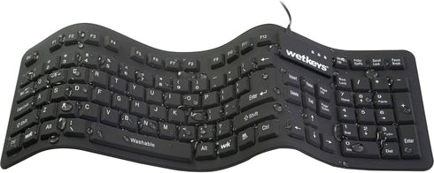 WetKeys Professional-Grade Full-Size Flexible Silicone Washable Keyboard (USB) (PS/2) (Black) | Soft-Touch Comfort