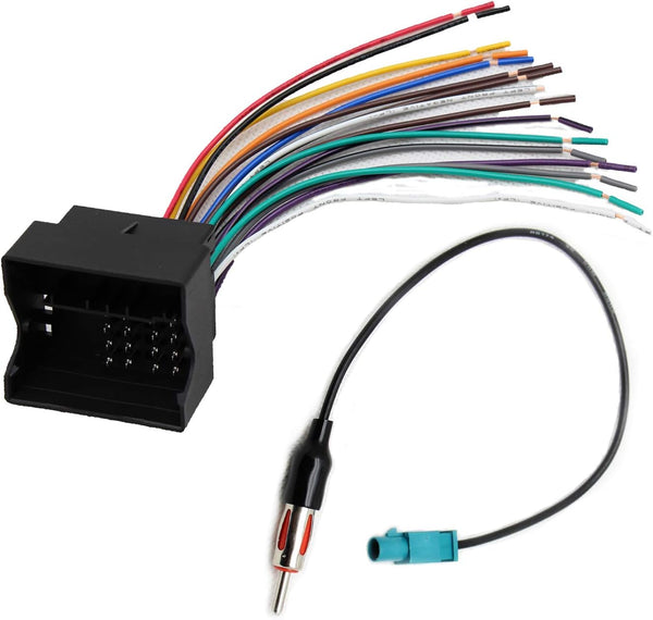 RED WOLF Stereo Wiring Harness with Fakra Antenna Adapter for BMW 3/5, Volkswagen, Audi, Mercedes-Benz Radio Kit