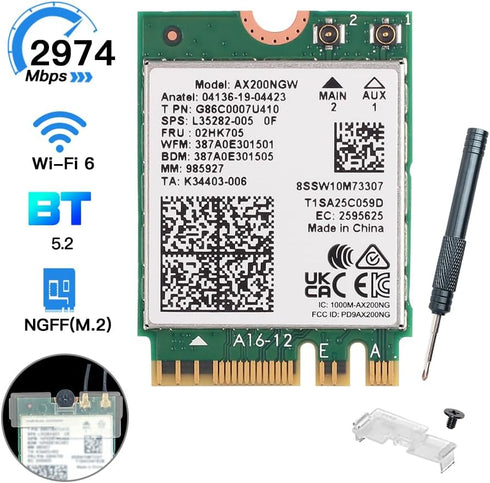 WiFi 6 AX200NGW M.2 2230 Dual Band Wireless Adapter, 3000Mbps, BT5.2, OFDMA Support for Windows 10/11, 64 bit