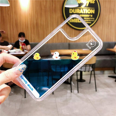 LUVI iPhone 12 Pro Max Case - Liquid Moving Quicksand - Cute Cartoon Duck - Soft Silicone Rubber Cover for Women Girls