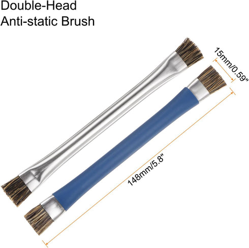 Double-Head Phone Motherboard IC Cleaning Brush 12x15mm Bristles Hair Anti-Static ESD Brush Cleaner for Computer Phone, Blue + Silver Tone by HARFINGTON