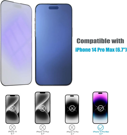 2-Pack Anti-Glare Tempered Glass Screen Protector for iPhone 14 Pro Max, 6.7", Blue Light Blocking, Full Coverage