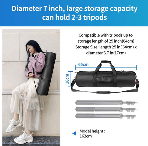 HEMMOTOP 25.6x7in -R06518 Tripod Bag, Tripod Carrying Case Heavy Duty with Two Zippered Pockets, All Sides Thick Padded
