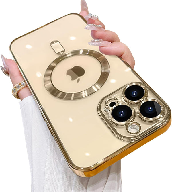 OOK Phone Case for iPhone 14 Pro Max with Camera Lens Protector, Anti-Scratch Shockproof Electroplated Slim Cover, Gold