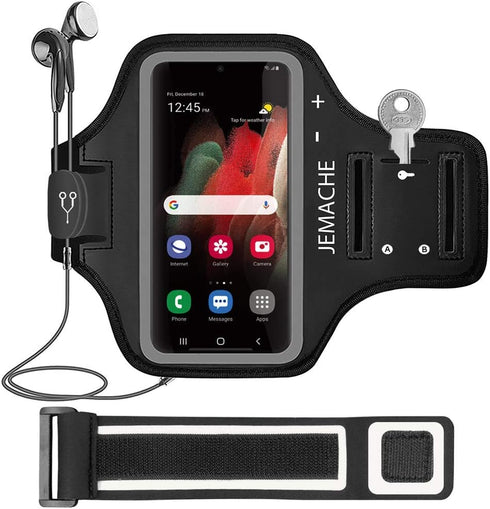 Galaxy S25 S24 Armband, JEMACHE Water Resistant Gym Running Phone Arm Band for Samsung Galaxy S25 S24 S23 S22 S21, Black