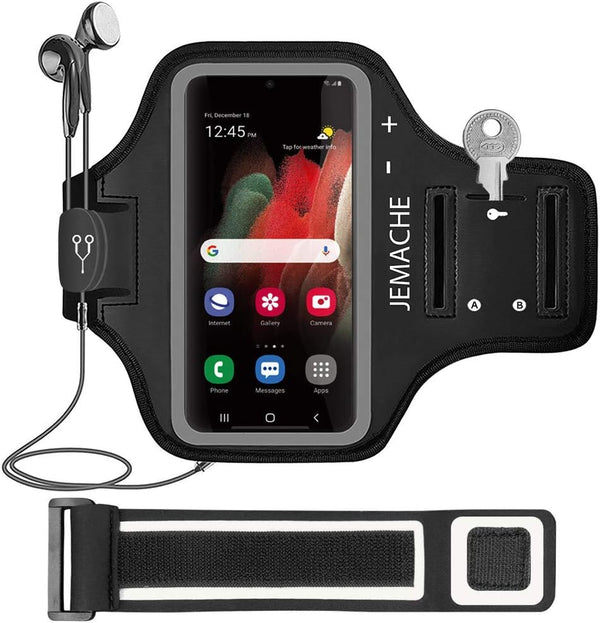 Galaxy S25 S24 Armband, JEMACHE Water Resistant Gym Running Phone Arm Band for Samsung Galaxy S25 S24 S23 S22 S21, Black