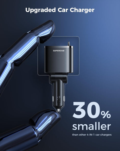 SUPERONE 99W 17 16 15 14 13 12, Retractable Car Charger, Car Phone Charger with Cables Fast Charging, USB C Car Charger