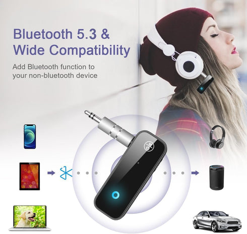 JXTZ 2 Pack 2 1 5.3 3.5mm Aux Bluetooth Adapter for Car, in Bluetooth Transmitter Receiver for Headphones Car Home