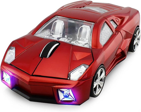 Wireless 3D Sports Car Mouse - Ergonomic Optical Computer Mouse for Desktop Laptop PC, Red