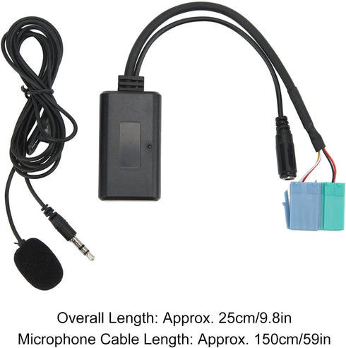 Car Bluetooth Audio Adapter Cable, Wireless AUX Input Adapter with Microphone, Bluetooth 5.0