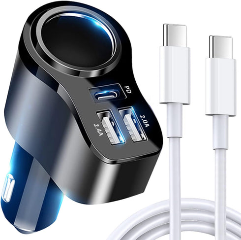 4 in 1 USB C Car Charger, 168W Multi USB Cigarette Lighter Adapter with 3 USB Ports, Dual USB Type C PD Fast Car Charger