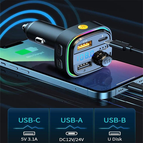 Ti Cow Mp3 New Multi-Functional Vehicle-Mounted Bluetooth Player Car FM Transmitter Hands-Free Calling PD Fast Charger