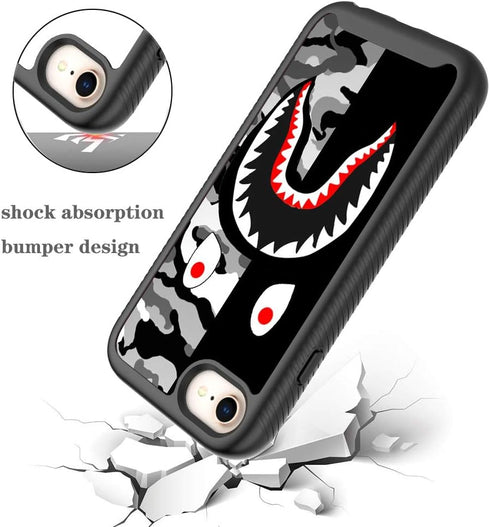Compatible iPhone SE Case, iPhone 7 Case, iPhone 8 Case, Street Fashion Luxury Black Gray Shark Design Shockproof Cover
