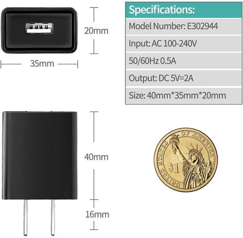 Samsung Galaxy Note, Tab A, E, S2, S3, S4, 7.0" to 10.1" - USB Micro Charger with 5 FT Charging Cable for Galaxy J8,
